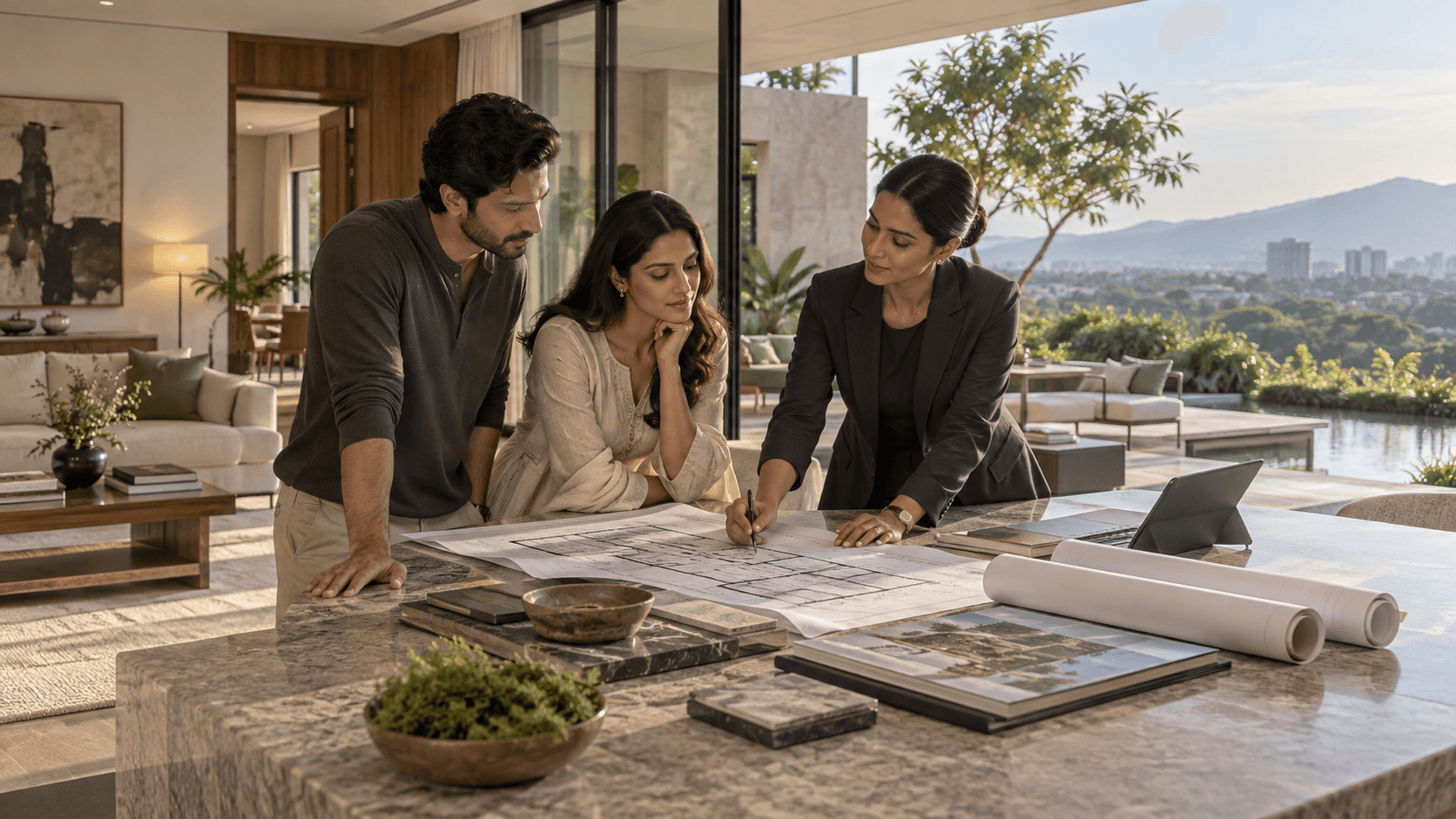 Commercial property advisors discussing a leasing opportunity