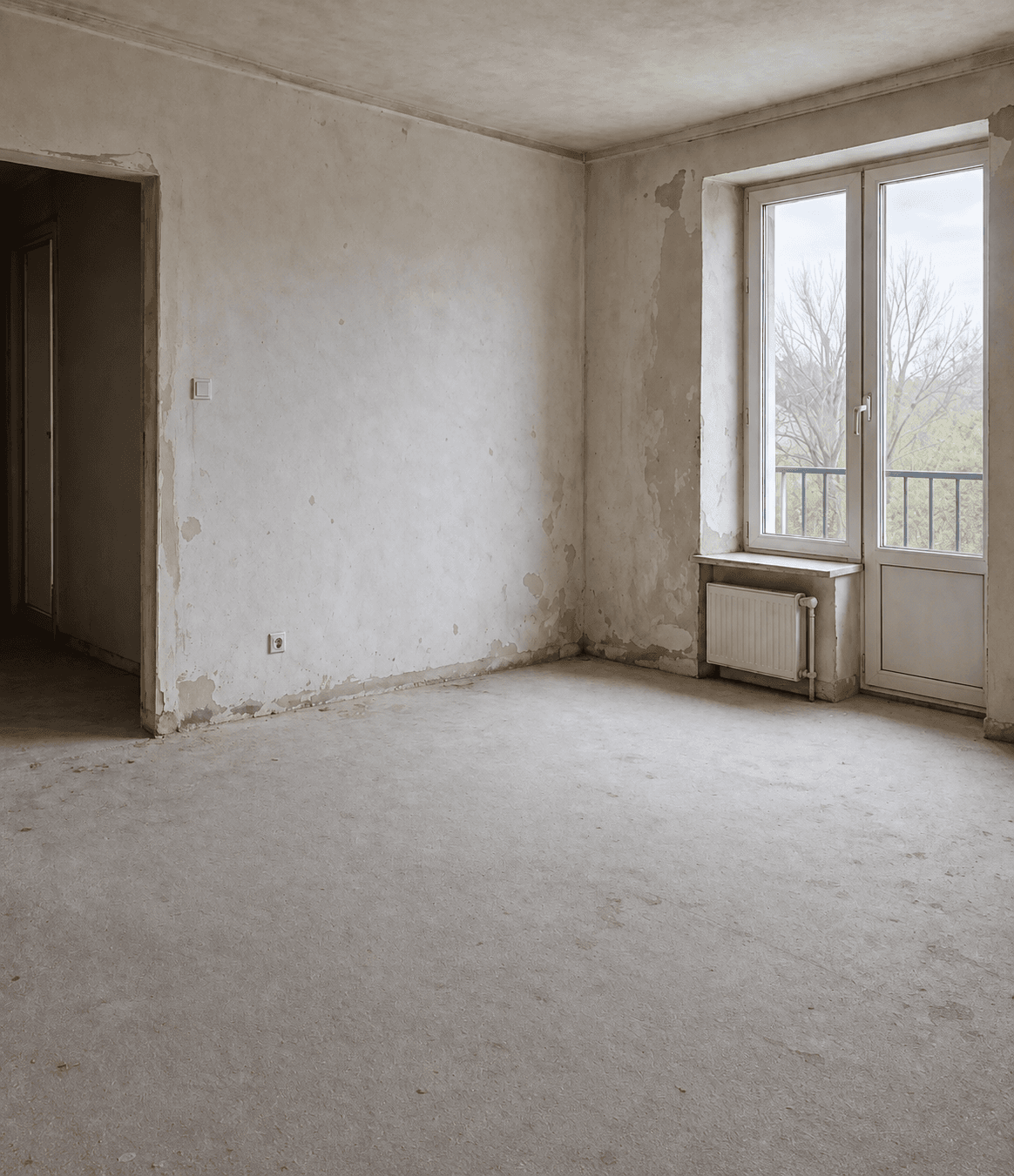 Unfinished room before interior development