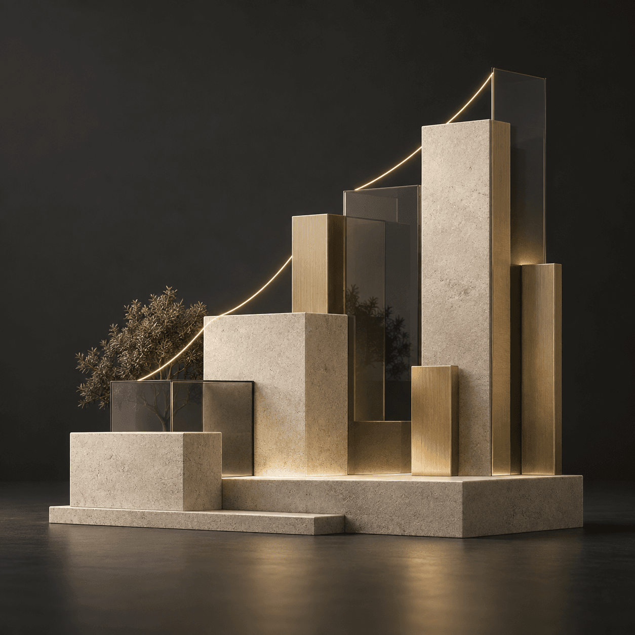 Architectural materials arranged to represent lasting value